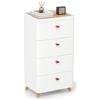 COSTWAY Cassettiera a 4 Cassetti in PP, con Vassoio Rimovibile, Armadio di Stoccaggio Verticale con Gambe in Legno Massello, per Camera da Letto, Soggiorno e Bagno, 42 x 32 x 81 cm
