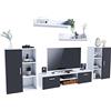 MATKAM Parete attrezzata Herkules II, parete attrezzata soggiorno moderno, mobile soggiorno con tavolo TV, credenza e mensola a muro soggiorno completo (bianco/nero)