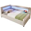 KecDuey Letto imbottito, 90 x 200 cm, striscia luminosa a LED con telecomando, stoccaggio idraulico, USB + Type-C, lino (beige)