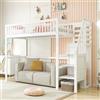 Lcoho Letto a soppalco 90x200 con scala, letto per bambini in legno bianco con ripiano, armadio semplice