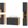 Planetmöbel Set di mobili da bagno LUX 90 cm | lavabo con colonna rovere oro / antracite e 2x mobile midi rovere oro / antracite