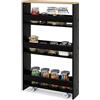 GYMAX Carrelli Portaoggetti a 4 Ripiani, Carrello con Ruote Salvaspazio con Maniglia, Carrello a Scaffale Slim Stretto in Legno per Cucina, Bagno, Lavanderia, 47,5 x 13 x 80,5 cm (Nero+Naturale)