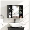 HOMCOM Armadio da parete, mobile da bagno con specchio, specchio bagno con armadio, armadio con ante e 6 scomparti aperti, 60 x 14,5 x 49,4 cm, nero