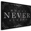ARTEDinoi Quadro Moderno Stampa su Tela Motivazionale Soldi Money Never Sleeps Silver Canvas Dimensione 60x40x2cm