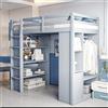 Idemon Letto A Soppalco per Bambini 90 * 200 cm, Con Ripiani Multilivello, Con Appendiabiti Semplici e Scompartimenti, Con 1 Carrello Organizzatore Estraibile, Molto Spazioso, Letto per Adolescenti