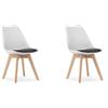 NMK HOME Linares - Sedia per la zona pranzo in plastica, tessuto, velluto, similpelle, sedia reclinabile con struttura in legno, sedia in plastica e legno di faggio (bianco & nero, 2 pezzi)