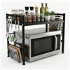 MAKA change your life quality MAKA Scaffale Cucina Estensibile in Metallo, Mensola Microonde Salvaspazio 1 Ripiano con Ganci e Cestello Laterale, Porta Spezie e Utensili, Struttura Resistente per Cucina Dispensa 39-64x32x48 cm