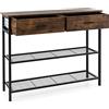 GIANTEX Tavolo Consolle di Ingresso Industriale, Console Mobile a 2 Livelli in Maglia con 2 Cassetti di Conservazione, per Ingresso, Soggiorno, Corridoio, 2 Colori