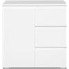AVANTI TRENDSTORE Femie - Comó/cassettiera in legno laminato con 3 cassetti e 1 anta a battente nel colore bianco opaco, fa parte della serie di mobili Femie. Dimensioni LAP 80x80x40 cm.