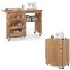 RELAX4LIFE Tavolo da Cucito Pieghevole con Ampio Piano del Tavolo, 3 Vani, Ripiano Portaoggetti,Mobiletto Salvaspazio con Ruote per Ago, Filo e Forbici (Naturale, Senza Prese)