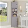 Merax Armadio ad Angolo, Armadio da Bagno Triangolare, Vernice Resistente all'Umidità, TRE scomparti aperti, Doppie Porte, Ripiani Regolabili, Grigio, 36,5 x 24,5 x 170 cm