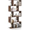COSTWAY Scaffale in Legno a 5 Ripiani, Libreria Scaffale a Forma di S con Dispositivo Antiribaltamento, Divisorio per Soggiorno Ufficio Camera da Letto, 70 x 23,5 x 158 cm