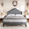 Dalred Letto imbottito con rete a doghe e testiera, letto imbottito con testiera regolabile in altezza, letto singolo, supporto per doghe in legno, facile da montare, velluto (grigio, 140 x 200 cm)