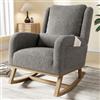 TIMORWTF Sedia a dondolo, Sedia a dondolo da interno, Sedia a dondolo con cuscino lombare, Poltrona allattamento in velluto Teddy con gambe in legno massello, grigio (grigio-C)