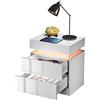 Rcynview Comodino a LED, bianco lucido, comodino in legno, con cassetti e illuminazione in 16 colori, comodino flip top, comodino, adatto per camera da letto, soggiorno, 45x35x52 cm