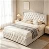 BRILVERDE Letto imbottito 140x200 con Contenitore idraulico, Letto matrimoniale, Funzionale con testiera, Struttura letto con rete a doghe, Velluto (Bianco Crema, 140 x 200 cm)