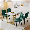 Moimhear Tavolo da pranzo bianco con 4 sedie, 120 x 70 cm, moderno tavolo da pranzo in velluto, tavolo con gambe in ferro dorato (verde scuro)