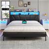 Brinlawb Letto Imbottito 180x200 cm, Struttura letto con Luce LED e Stazione di Ricarica (2 Prese CA 2 Porte USB) Letto Matrimoniale con testiera e pediera, Facile da montare, Moderno, Nero