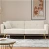 Kebnor Divano letto con funzione letto, angolo regolabile, gambe dorate, con cuscini e tasche laterali portaoggetti (Bianco)