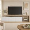 JiaOyu Mobile TV con luci LED per televisori fino a 85 pollici, moderno, lucido, con spazio di archiviazione e ripiani in vetro aperti, per soggiorno, camera da letto (bianco e colore legno)