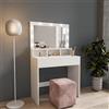 Arreditaly Toeletta Tavolino Da Trucco Tavolo Con 9 Luci LED Con Luminosità Regolabile 2 Cassetti 3 Scomparti A Giorno Specchio Orizzontale Postazione Make Up In Legno Design Moderno 40 x 80 x 140 Cm Bianco