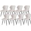GrandCA HOME Set di 8 Sedie da Pranzo Imbottite in Lino con Schienale e Gambe in Metallo Nero, Sedia da Soggiorno per Cucina, Sala da Pranzo, Camera da Letto - Bianco