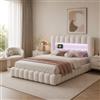 HFASD Letto a bolle, 140 x 200 cm, con cassetta del letto, letto imbottito, letto matrimoniale con spazio idraulico, con funzione di ricarica LED e USB, per ragazzi e ragazzi con rete a doghe, lino