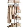 WOLTU Stand Appendiabiti con Ripiani Attaccapanni Guardaroba Scaffale Porta Abiti in Legno Acciaio