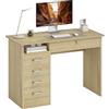 HOMCOM Tavolo per computer moderno con 5 cassetti, ampio piano, 1 scomparto aperto, cassetto con serratura, 110 x 50 x 76 cm, rovere