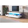 SUKY Mobile tv bianco lucido, 160 x 38 x 50,5 cm, con 3 scomparti in vetro, illuminazione a LED, controllo app, connessione Bluetooth, supporto vetro per TV da 70 pollici