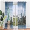 Odot Tende in Voile per Interni Semi Trasparenti 2 Pezzi con Stampata Architettonico Città 3D, Tenda con Occhielli per Finestre Soggiorno Cucina Camera da Letto Balcone (140x275cm,New York)