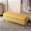 WIGSELBL Panca ottomana imbottita in finta pelle con contenitore, poggiapiedi da ingresso con coperchio incernierato, moderna ottomana con gambe in metallo (giallo, 120 cm)