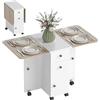 HOMCOM Tavolo da Pranzo Pieghevole, Tavolo Cucina a Ribalta con Ruote a Freno per 6 Persone, Scrivania Richiudibile con 2 Cassetti e Armadietto, per Soggiorno, 120x60x76.5 cm, Bianco e Rovere