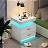 PIPIPOXER Comodino con Stazione di Ricarica con LED Luce, Comodini Bianco Camera da Letto con 2 Cassetti, Comodino LED Alta Lucentezza, 16 Colori di Luce a LED, 4 Modalità di Luminosità (50x40x58cm)