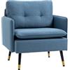 HOMCOM Divano 1 Posto in Tessuto Effetto Lino con Braccioli e Cuscini Imbottiti, Divanetto 1 Posto Moderno con Gambe in Acciaio, per Ufficio, Soggiorno, Salotto e Camera da Letto, 72x70x80cm, Blu