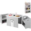 RELAX4LIFE 5 in 1 Tavolino Bambini e 2 Sedie Convertibili in Armadietto | Tavolo con Rivestimento Rimovibile e Ampio Spazio, Sedie con Braccioli, Schienale e Vano Portaoggetti Sotto, Portata 90+30kg