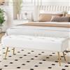 Ckaff Panca Fondo Letto, Panca Imbottita da Ingresso 113.5x36.5x43cm, Sgabello per Scarpe in Pellle PU Poggiapiedi Cassapanca per Camera da Letto Ingresso Corridoio Soggiorno Salotto, Bianco