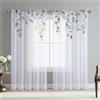 Surwin Tende per Interni, Serie dei Fiori Tende a Vetro con Occhielli, 2 Pezzi Tende Camera da Letto, Tende Voile Semi Trasparenti, per Cucina, Soggiorno (W132xH245cm,Foglie)