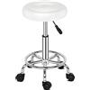 TactFire Sgabello Girevole con Ruote,Altezza in pelle PU Regolabile Sedia da lavoro,Sgabello da Lavoro per Studio Ufficio Salone di Bellezza (Bianco)