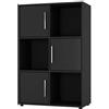 URBNLIVING Libreria a cubo nera con porta in legno, maniglia in metallo, scaffalatura portaoggetti (anta nera, cubo 2 x 3 (6 cubi)