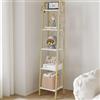 Hzuaneri Scaffale a scala a 5 ripiani, libreria stretta, mensole angolari, libreria autoportante con 2 ganci per casa, ufficio, soggiorno, cucina, camera da letto, industriale, oro bianco BC03213G