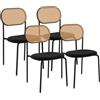 IDMarket - Set di 4 sedie da pranzo vintage CLOTILDE in metallo nero con schienale in canna