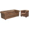 Vente-unique - Set divano e poltrona 4 posti Chesterfield - microfibra - marrone