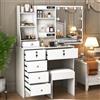 Ereousa Toeletta Trucco con Specchio e Sgabello, Postazione Make-up Robusta con Luci Dimmerabili e Guida Video, Scrivania Trucco con 6 Cassetti e 6 Ripiani, Bianco, 36×80×131 cm, H050512