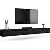 Planetmöbel Mobile TV West, porta TV lungo 300 cm, mobiletto TV sospeso o da appoggio, mobile TV per soggiorno, 3X mobile porta TV 37,8 x 100 x 30 cm, nero