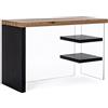Yellowshop Scrivania WOOD in MDF e Vetro Temperato, Effetto Legno/Nero, 120x50x76 cm