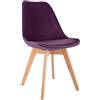 CLP Sedia da pranzo Linares Plastic I Tessuto I Velluto I Corda I Aspetto pelle I Poltrona con struttura in legno, Colore:viola, Materiale:Velluto