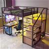 HOXINBLY Letto a soppalco matrimoniale con illuminazione a LED, contenitore e armadio a giorno, letto a castello per bambini 140x200 cm con scaletta e ringhiera, in ferro e metallo neri (senza materasso)