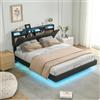 KSFASHZ Letto Matrimoniale Imbottito con Illuminazione a LED e Ricarica USB, Cassapanca 160x200 con Sommier, Telaio Delit con Testina LiteImbottita Lit160x200