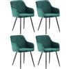 CLP Set 4 Sedie da Pranzo Shila Fodera A Rombi I Poltroncina Salone Comfort in Velluto O Stoffa con Braccioli, Colore:Verde, Materiale:Velluto